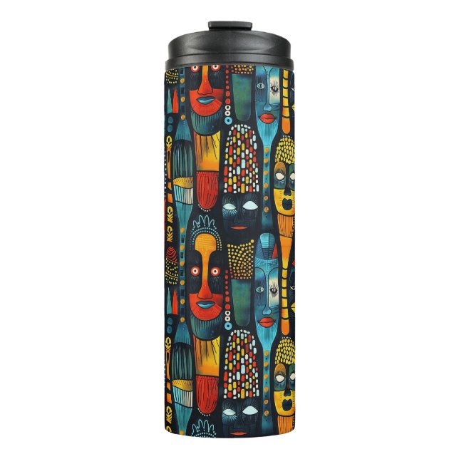 Afrikanisches Stammesmuster mit Götzen. Thermosbecher (Vorderseite)