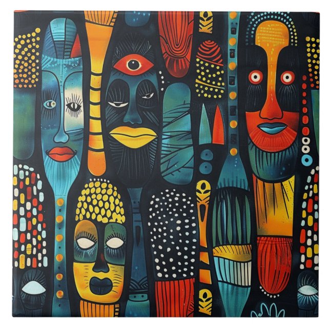 Afrikanisches Stammesmuster mit Idole. Fliese (Vorderseite)