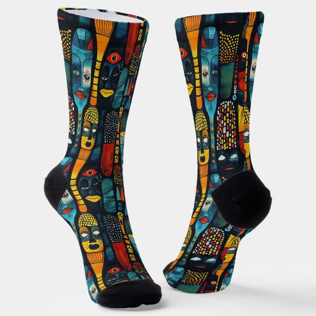 Afrikanisches Stammesmuster mit Idole. Socken (Gewinkelt)