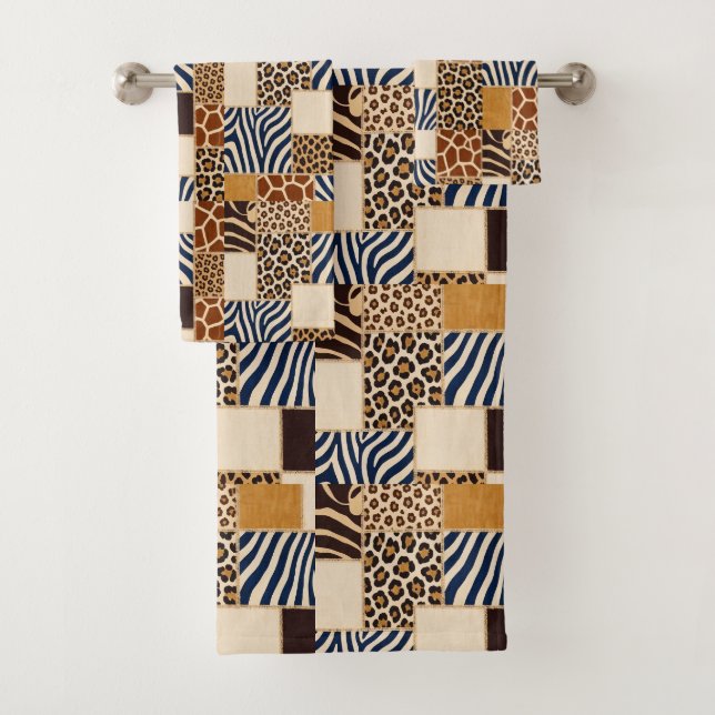 Afrikanisches Tierdruck-Patchwork-Design-Handtuch- Badhandtuch Set (Insitu)