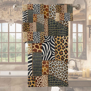 Afrikanisches Tierprint-Patchwork-Design-Handtuch- Badhandtuch Set
