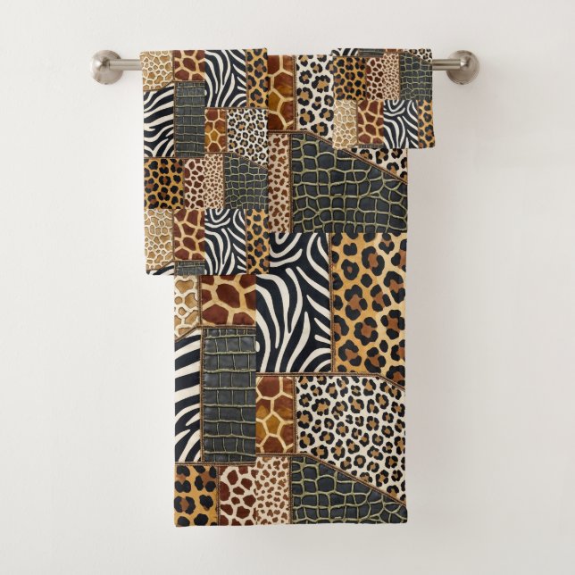 Afrikanisches Tierprint-Patchwork-Design-Handtuch- Badhandtuch Set (Insitu)