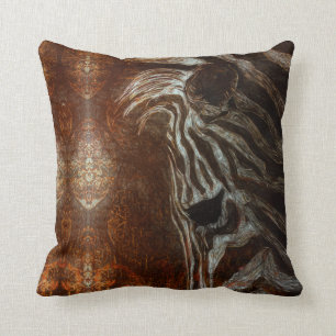 Afrikanisches Zebra in Weiß auf Braun und Orange Kissen