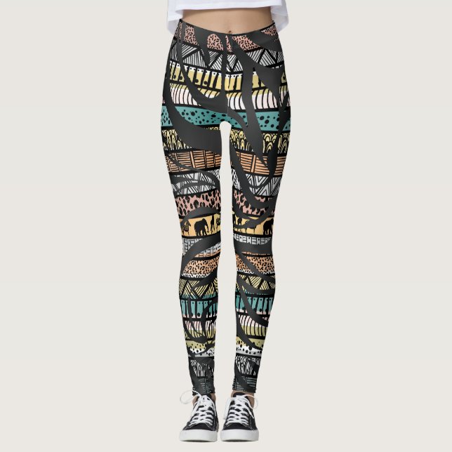 Afrikanisches Zebra-Streifenmuster Leggings (Vorderseite)
