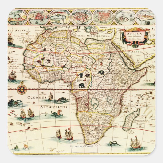 AfrikaPanoramakarte Afrika 2 Quadratischer Aufkleber (Vorderseite)