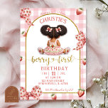 afro african Girl Pink Bow strawberry berry first  Einladung<br><div class="desc">African Girl Pink Bow Strawberry Birthday invitation,  Afro Berry First Birthday Invite,  Editable Kids First Birthday Party</div>