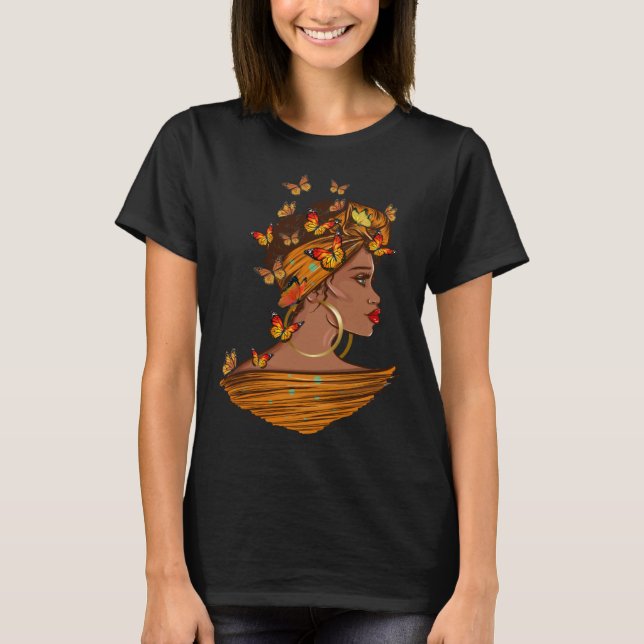 Afro African Woman Butterflies Black Queen History T-Shirt (Vorderseite)