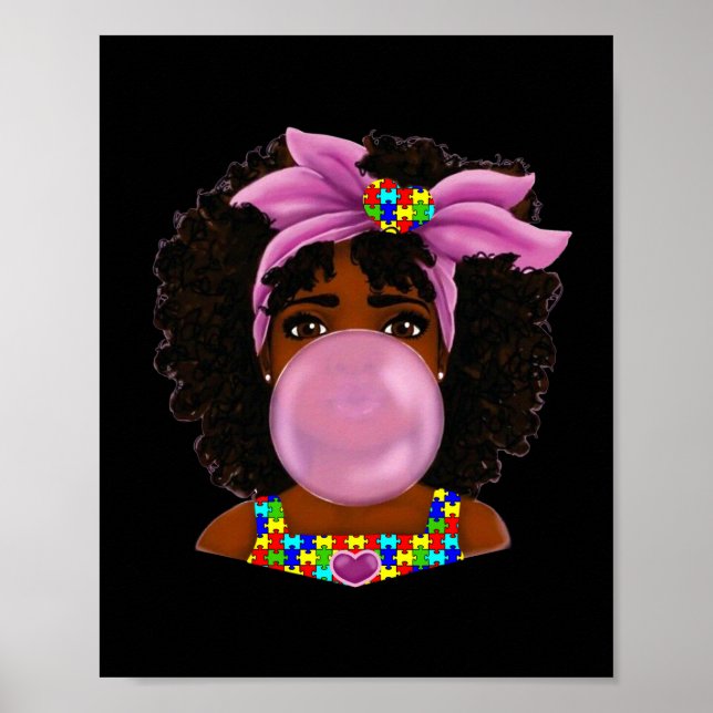 Afro Afro American Black Woman Ribbon Autismus Poster (Vorne)