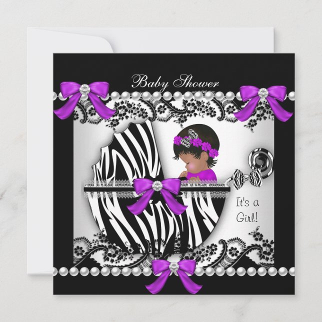 Afro American Baby Shower Baby Niedlich Girl Zebra Einladung (Vorderseite)