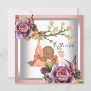 Afro American Baby Shower Girl Coral Peach 2 Einladung