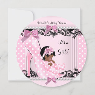 Afro American Baby Shower Girl Pink Polka Dots Einladung