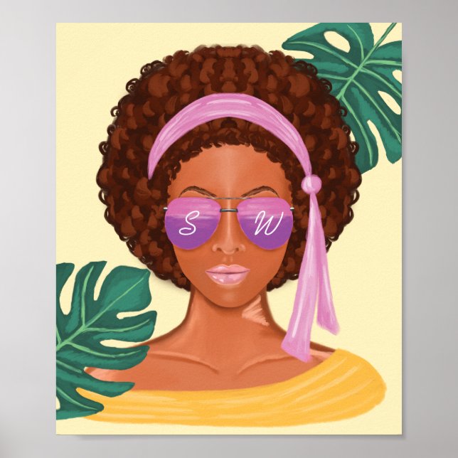 Afro American Beach Beauty Retro Tropical Poster (Vorne)