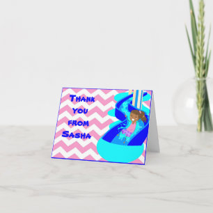 Afro American Girl Pool Danke Note Card
