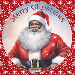 Afro American Santa Claus Weihnachtsfarbe Runder Aufkleber