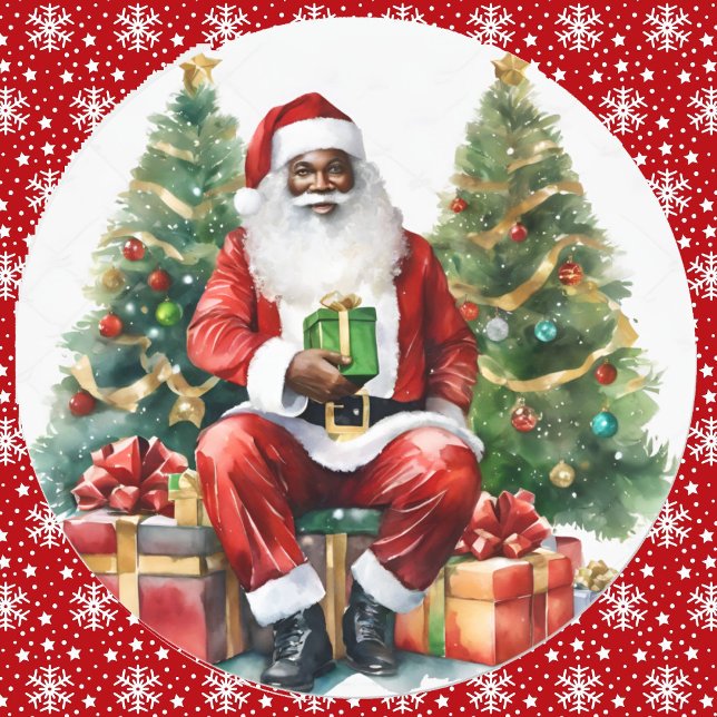 Afro American Santa Claus Weihnachtsfarbe Runder Aufkleber (Von Creator hochgeladen)