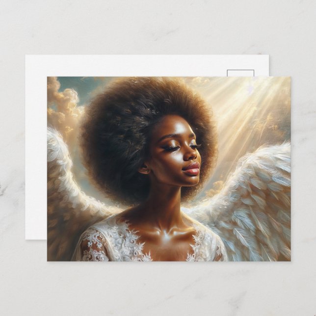 Afro Angel in Licht - Ätherische Schwarze Frau Postkarte (Vorne/Hinten)