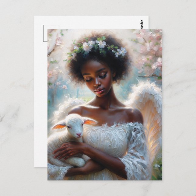 Afro Angel with Lamb Postcard Postkarte (Vorne/Hinten)