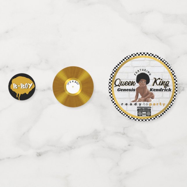 Afro Baby Boy 90's Hip Hop Retro Baby Dusche Konfetti (Rückseiten)