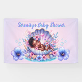Afro Baby Girl in Seashell Pastel Babydusche Banner