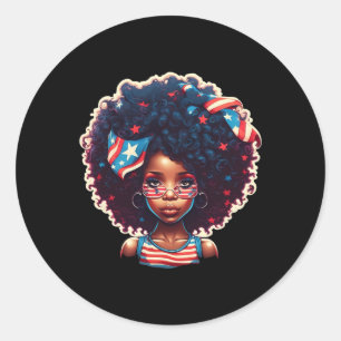 Afro Black Girl US Flag Melanin 4. Juli Afrika Runder Aufkleber