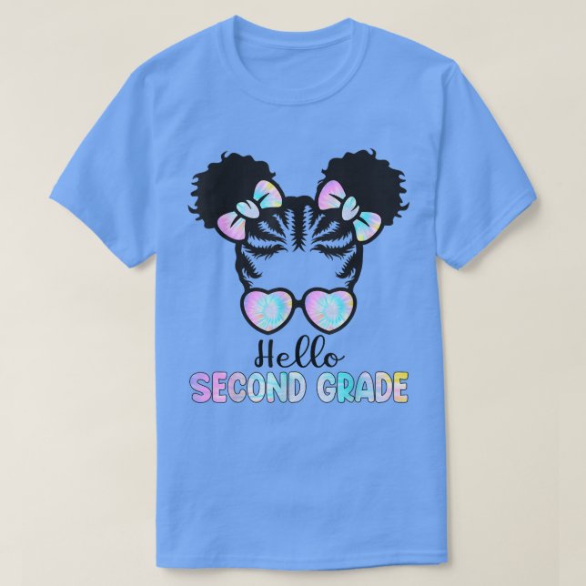 Afro Black Girls Hello Second Grade Messy Bun T-Shirt (Design vorne)