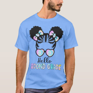 Afro Black Girls Hello Second Grade Messy Bun T-Shirt