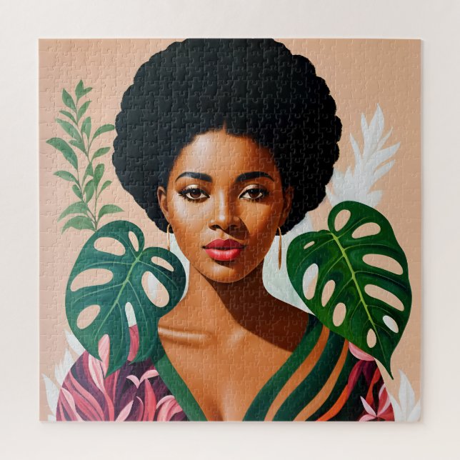 Afro Black Woman Monstera Deliciosa Botanical Puzzle (Vertikal)