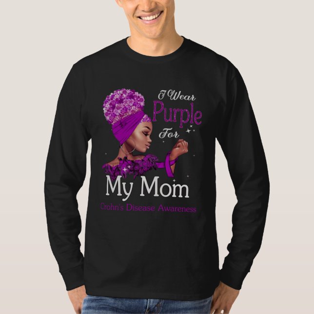 Afro Black Woman Purple For Mom Crohns Disease Awa T-Shirt (Vorderseite)