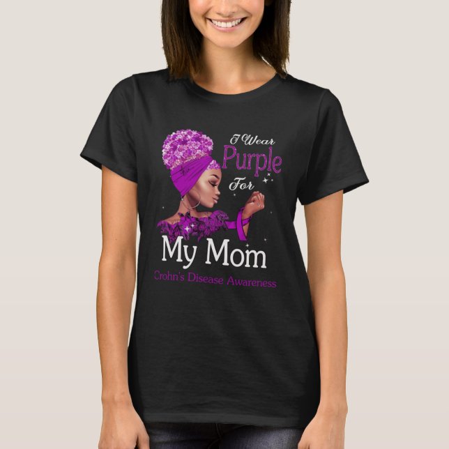 Afro Black Woman Purple For Mom Crohns Disease Awa T-Shirt (Vorderseite)