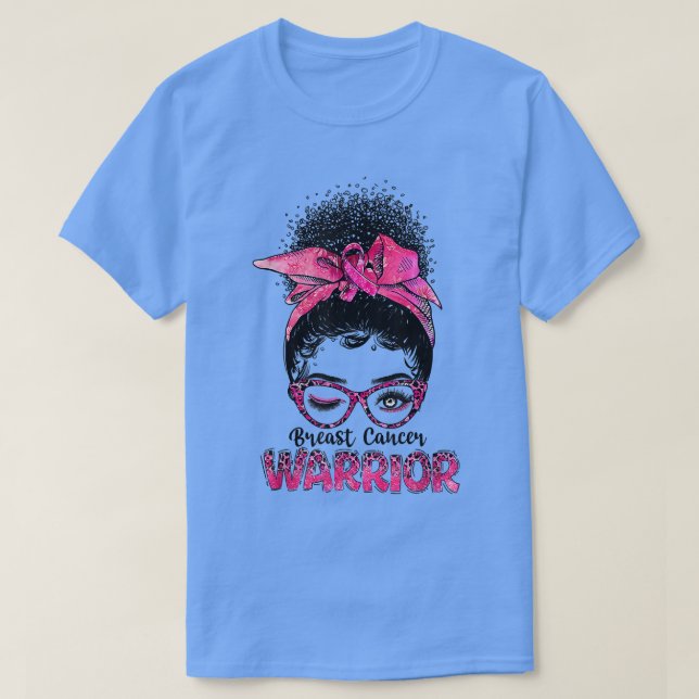 Afro Black Women Breast Cancer Awareness Messy Bun T-Shirt (Design vorne)