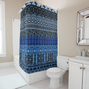 Afro Blue African Pattern Mix Duschvorhang