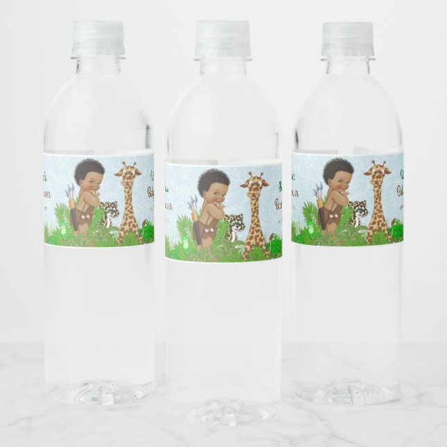 Afro Boy Safari Baby Dusche Wasserflaschen Labels Wasserflaschenetikett (Flaschen)