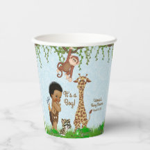 Afro Boy Safari Baby Shower Papiertassen