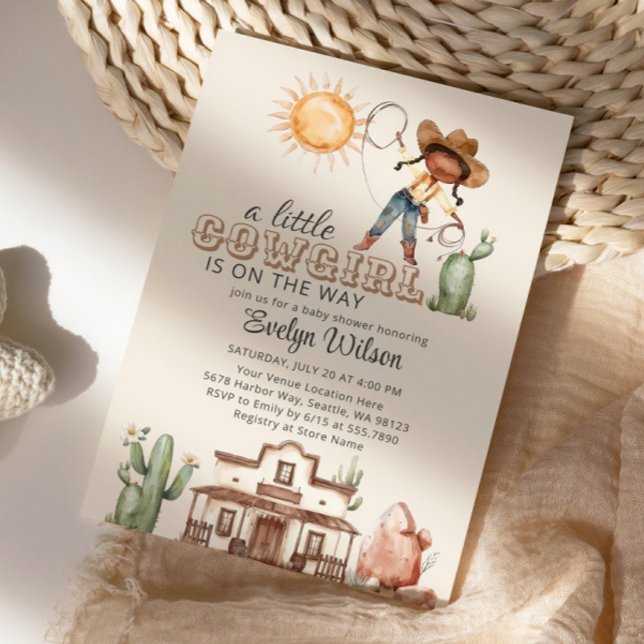 Afro Cowgirl Western Girl Ranch Cactus Baby Shower Einladung (Von Creator hochgeladen)
