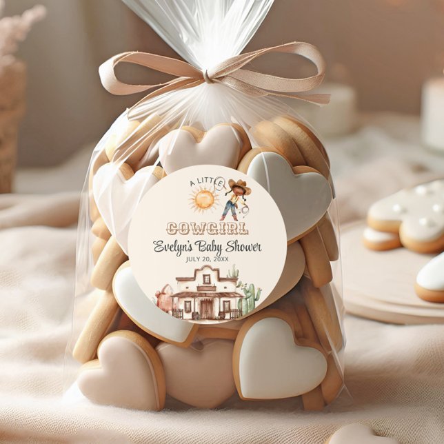 Afro Cowgirl Western Girl Ranch Cactus Baby Shower Runder Aufkleber (Von Creator hochgeladen)