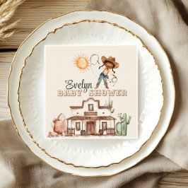 Afro Cowgirl Western Girl Ranch Cactus Baby Shower Serviette