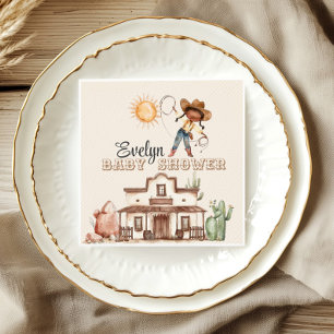 Afro Cowgirl Western Girl Ranch Cactus Baby Shower Serviette