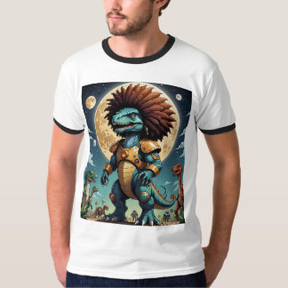 Afro Dinosaur im Space Armor Funny T - Shirt