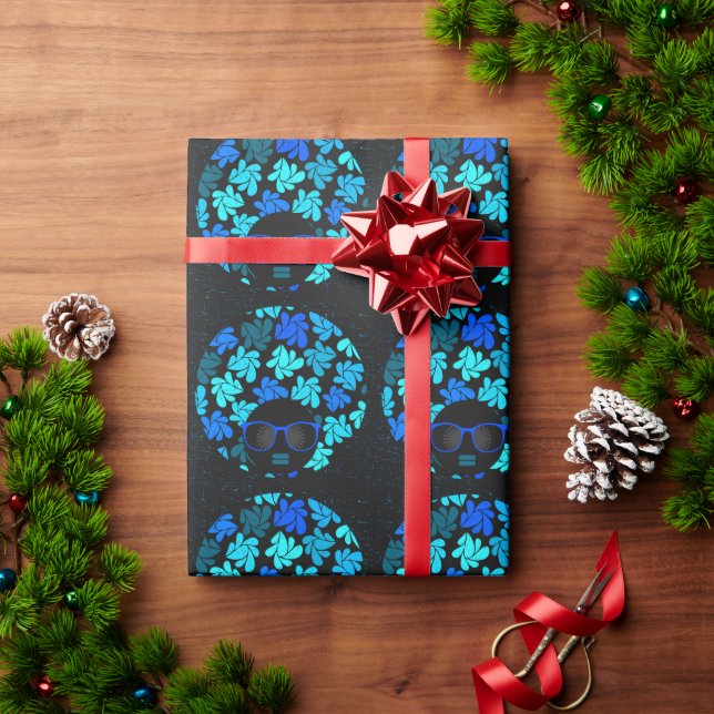 Afro Diva Blau  Geschenkpapier (Feiertagsgeschenk)