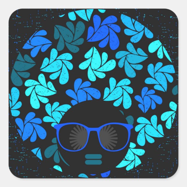 Afro Diva Blau  Quadratischer Aufkleber (Vorderseite)