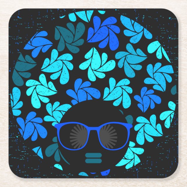 Afro-Diva Blau  Rechteckiger Pappuntersetzer (Vorderseite)