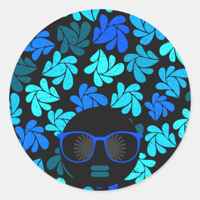 Afro Diva Blau  Runder Aufkleber (Vorderseite)
