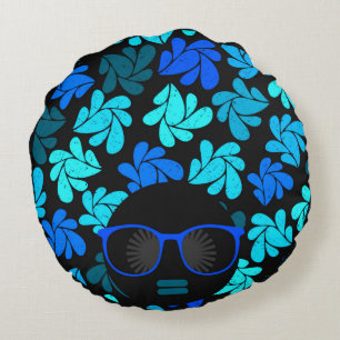 Afro Diva Blau Rundes Kissen
