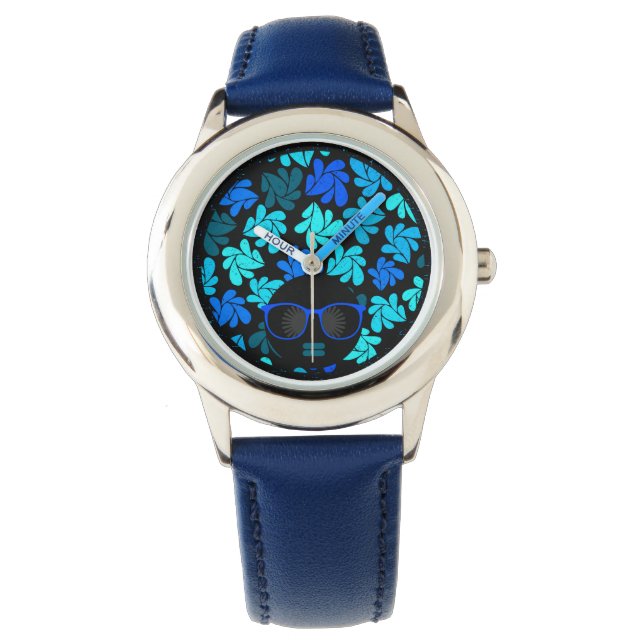 Afro Diva Blue Armbanduhr (Vorderseite)