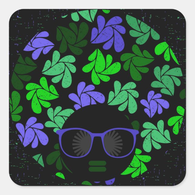 Afro Diva Green & Blue Quadratischer Aufkleber (Vorderseite)
