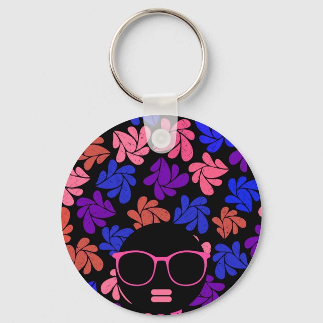 Afro Diva Pink Lavender Blue Schlüsselanhänger (Vorderseite)