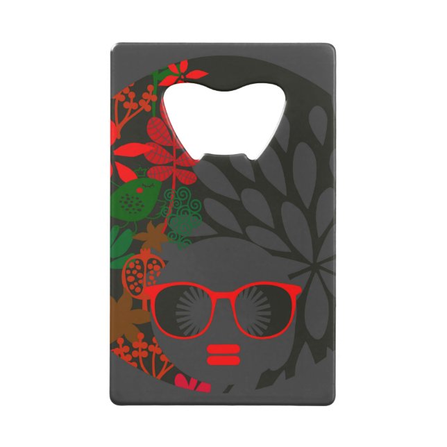 Afro Diva Red Green Slate Black Geldbeutel Flaschenöffner (Vorderseite)