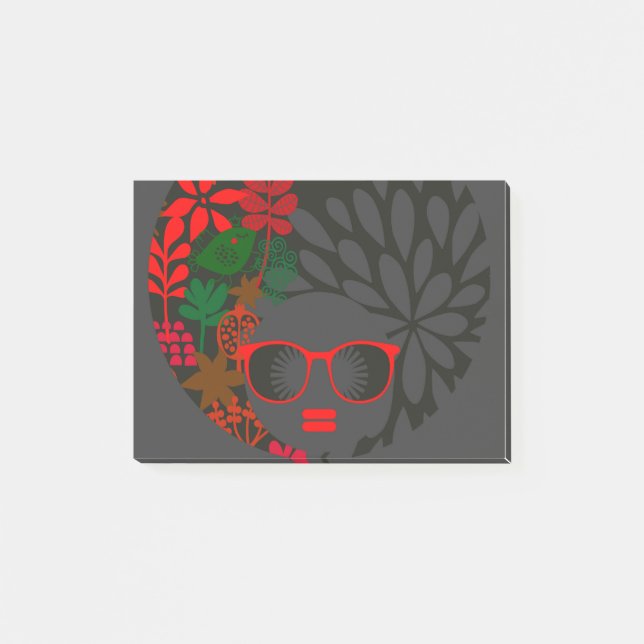 Afro Diva Red Green Slate Black Post-it Klebezettel (Vorderseite)