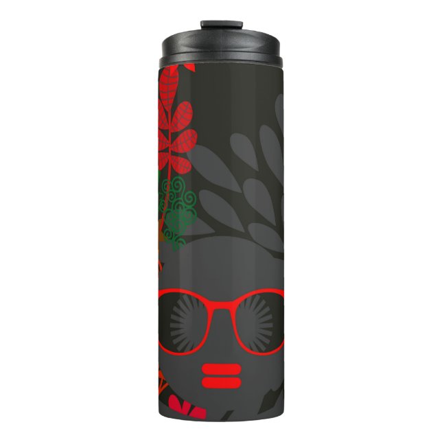 Afro Diva Red Green Slate Black Thermosbecher (Vorderseite)