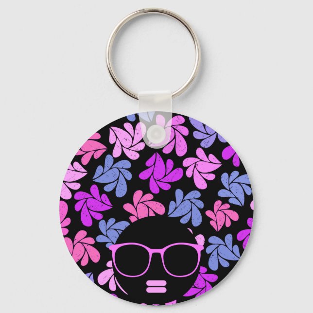 Afro Diva Rosa Lavendel Blau Schlüsselanhänger (Vorderseite)
